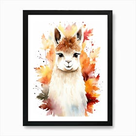 A Llama Watercolour In Autumn Colours 2 Art Print