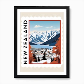 Retro Winter Stamp Poster Queenstown New Zealand 2 Art Print