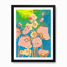 Peach Poppies On Blue Art Print