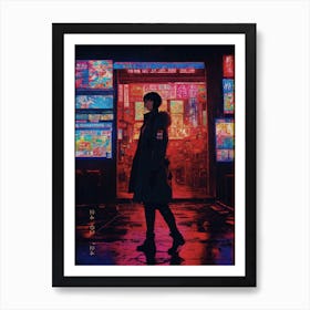 Girl In Front Of Neon Signs Art Print