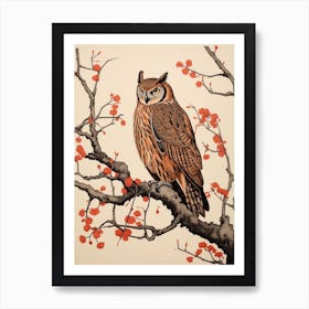 Art Nouveau Birds Poster Great Horned Owl 1 Art Print