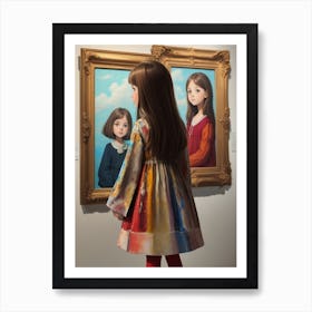 Girl In Art Gallery Art Print