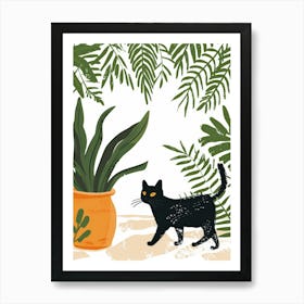 Black Cat With Plant 1 Art Print