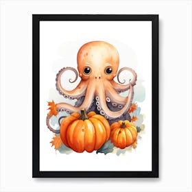 N Octopus Watercolour In Autumn Colours 0 Art Print