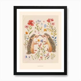 Folksy Floral Animal Drawing Hedgehog 3 Poster Art Print