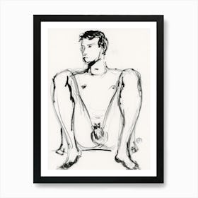 Male Nude 1 - homoerotic man erotic drawing ink pencil Poster