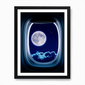 Airplane window with Moon, porthole #5 Art Print