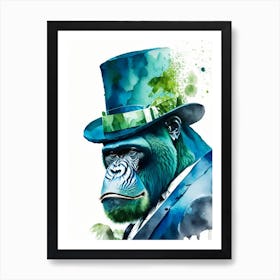 Gorilla In Top Hat Gorillas Mosaic Watercolour 1 Art Print