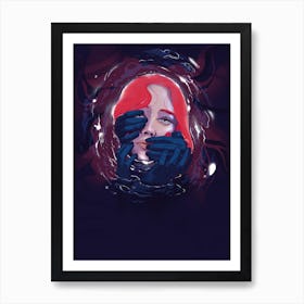 Underwater, Sad eyes, Girl Portrait, Drowning, Dark water, Art Print Art Print