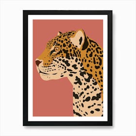 Jungle Safari Jaguar on Rose Art Print