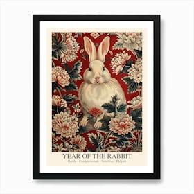 Chinese Lunar Year Of The Rabbit White 1 William Morris Style Art Print