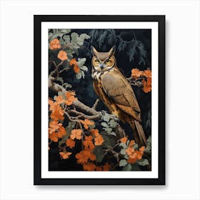 Dark And Moody Botanical Great Horned Owl 2 Art Print