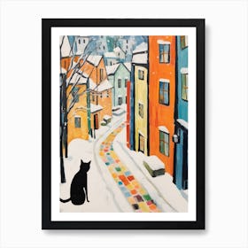 Cat In The Streets Of Bergen   Norway With Snow 4 Art Print