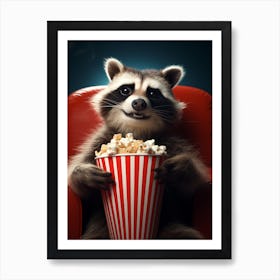 Cartoon Tanezumi Raccoon Eating Popcorn At The Cinema 4 Art Print