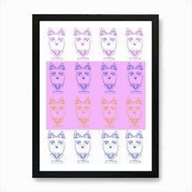 Wolf and Friends- Multicolor Pattern Art Print