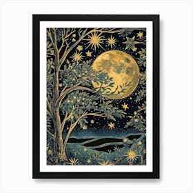 William Morris Full Moon And Stars William Morris Exhibition Print Night Botanical Poster Vintage Full Art Print