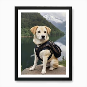 Labrador Dog With Backpack Art Print