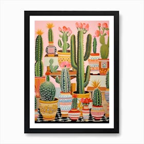 Cactus Painting Maximalist Still Life Fishhook Cactus 1 Art Print