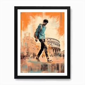 Skateboarding In Rome, Italy Drawing 4 Art Print