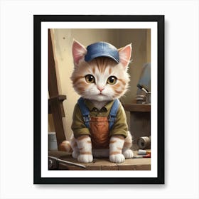 Cat In Overalls Mechanic Cat Lover Art Print