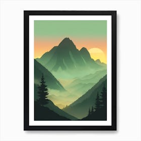 Misty Mountains Vertical Composition In Green Tone 52 Art Print
