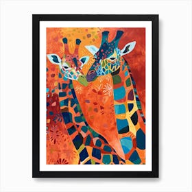 Pair Of Giraffes Cute Illustration 1 Art Print