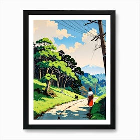 Woman Walking Down A Road Art Print