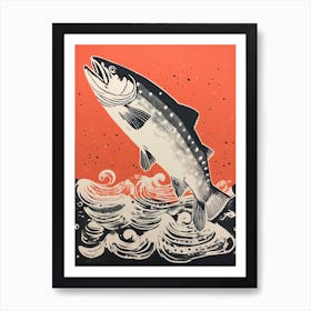 Salmon, Woodblock Animal  Drawing 2 Art Print