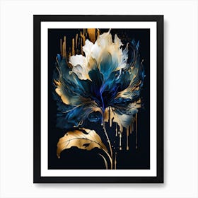 Luxurious White Blue Gold Floral1 Art Print