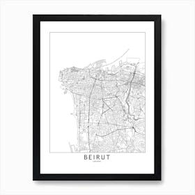 Beirut White Map Art Print