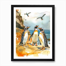 Humboldt Penguin Paradise Harbor Watercolour Painting 1 Art Print