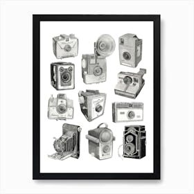 Grey, Black And White Cameras Art Print