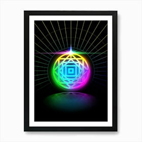 Neon Geometric Glyph in Candy Blue and Pink with Rainbow Sparkle on Black n.0047 Art Print