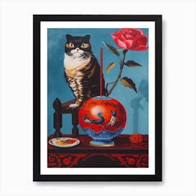 Peony With A Cat 3 Dali Surrealism Style Art Print