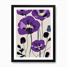 Purple Poppy Mallow Wildflower Modern Muted Colours 1 Art Print