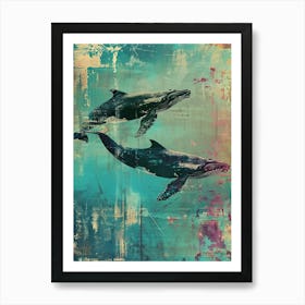 Polaroid Inspired Whales 2 Art Print