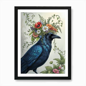 Crow With Flowers 3 Art Print