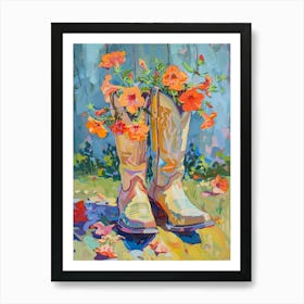 Cowboy Boots And Wildflowers Wild Petunias Art Print