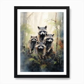 Raccoon Guardians Watercolour 3 Art Print