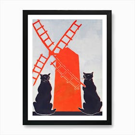 Black Cats And Red Windmill Art Print, Edward Penfield Art Print