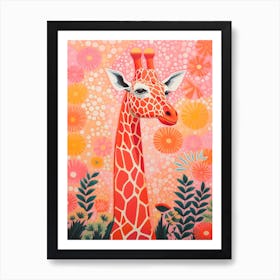 Giraffe In The Flowers Pink Tones 4 Art Print