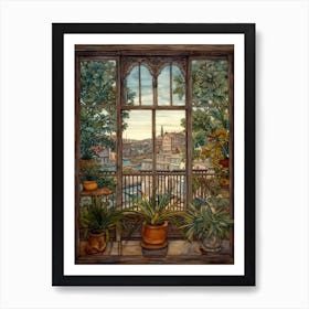 A Window View Of San Francisco In The Style Of Art Nouveau 2 Art Print