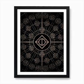 Geometric Glyph Radial Array in Glitter Gold on Black n.0294 Art Print