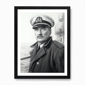 Titanic Sailor Pencil Drawing Black And White  Art Print