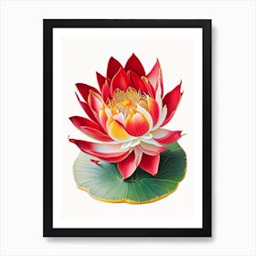 Red Lotus Decoupage 1 Art Print