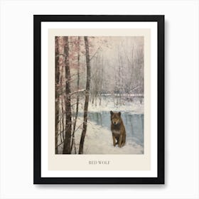 Vintage Winter Animal Painting Poster Red Wolf 5 Art Print