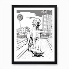 Great Dane Dog Skateboarding Line Art 2 Art Print