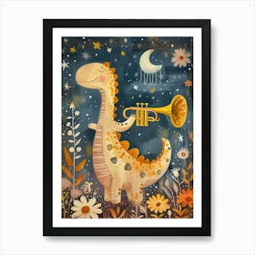 Dinosaur Playing The Trumpet Painting 2 Art Print