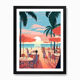 Waikiki Beach Hawaii, Usa, Graphic Illustration 3 Art Print