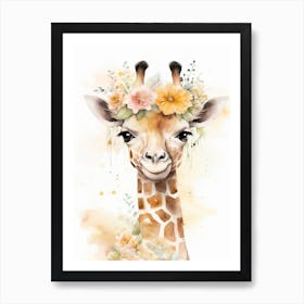 Floral Baby Giraffe Watercolour 4 Art Print